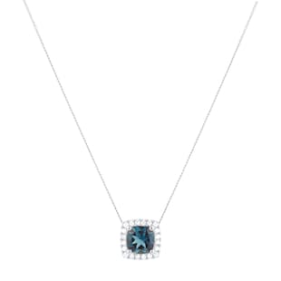Goldsmiths 18ct White Gold 0.20cttw Diamond Halo London Blue Topaz Pendant