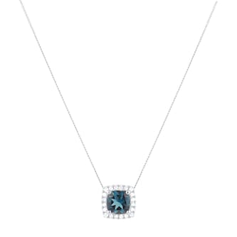 Goldsmiths 18ct White Gold 0.20cttw Diamond Halo London Blue Topaz Pendant Goldsmiths 18ct White Gold 0.20cttw Diamond Halo London Blue Topaz Pendant