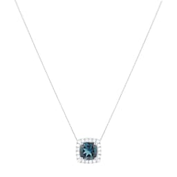 12143559 - 18ct White Gold 0.20cttw Diamond Halo London Blue Topaz Pendant