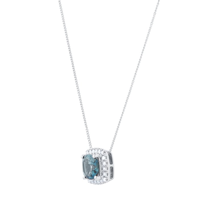 Goldsmiths 18ct White Gold 0.20cttw Diamond Halo London Blue Topaz Pendant