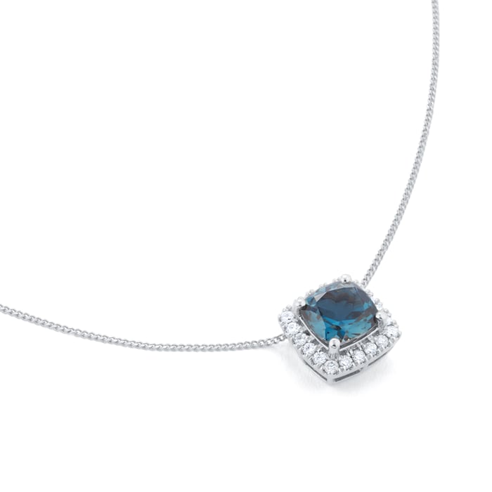 Goldsmiths 18ct White Gold 0.20cttw Diamond Halo London Blue Topaz Pendant