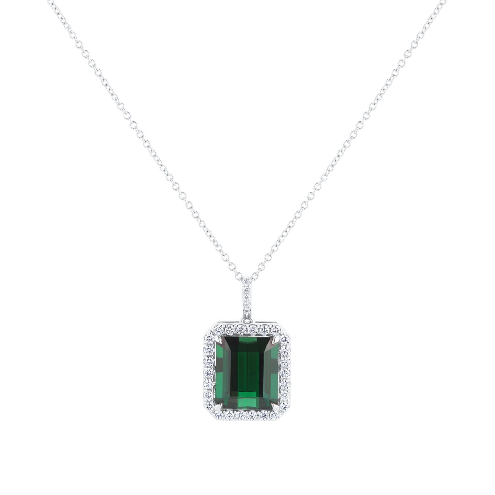 Mappin & Webb 18ct White Gold Green Tourmaline & Diamond Pendant