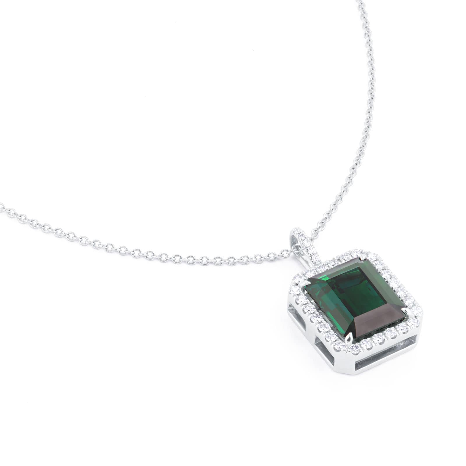 Mappin & Webb 18ct White Gold Green Tourmaline & Diamond Pendant Mappin & Webb 18ct White Gold Green Tourmaline & Diamond Pendant