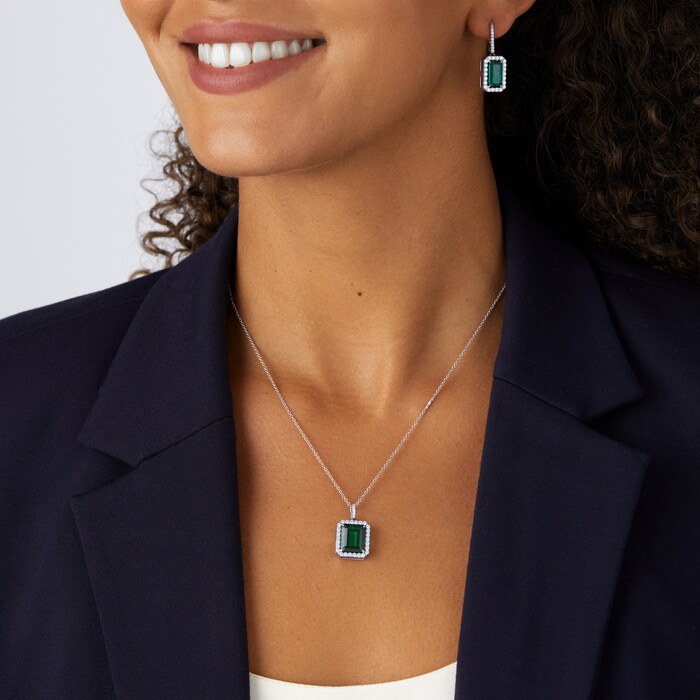 Mappin & Webb 18ct White Gold Green Tourmaline & Diamond Pendant