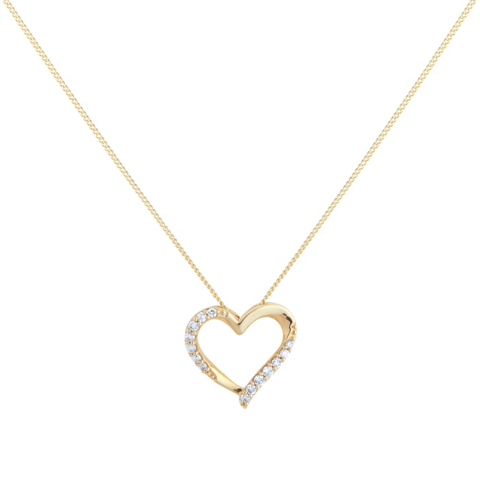 Goldsmiths 9ct Yellow Gold 0.12cttw Diamond Heart Pendant