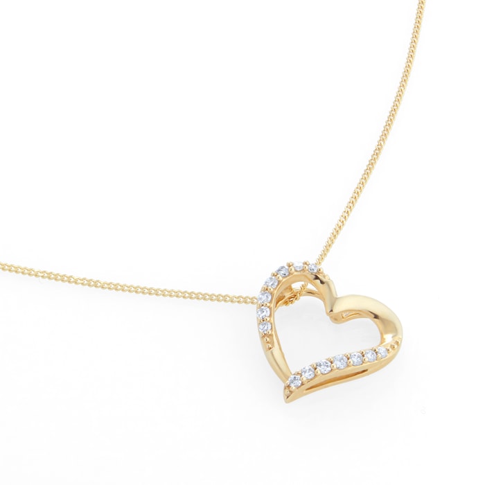 Goldsmiths 9ct Yellow Gold 0.12cttw Diamond Heart Pendant