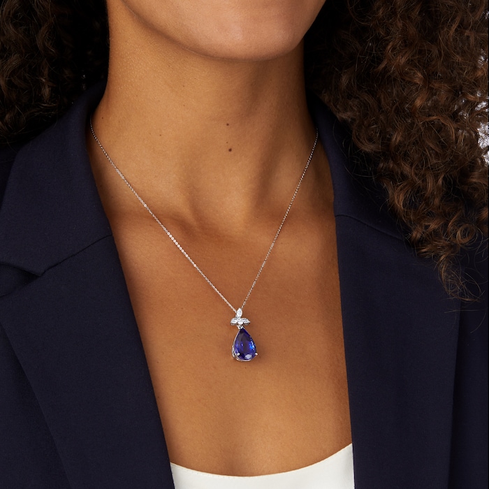 Mappin & Webb Platinum Pear Cut Tanzanite & Marquise Cut Diamond Pendant