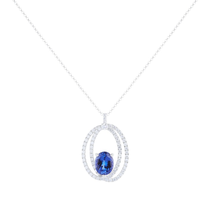 Mappin & Webb 18ct White Gold Oval Cut Tanzanite & Diamond Pendant