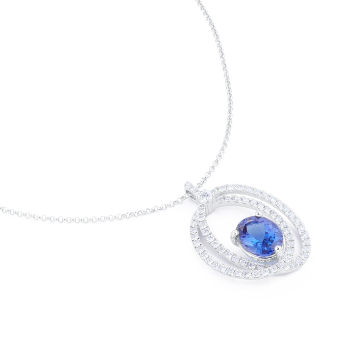 Mappin & Webb 18ct White Gold Oval Cut Tanzanite & Diamond Pendant