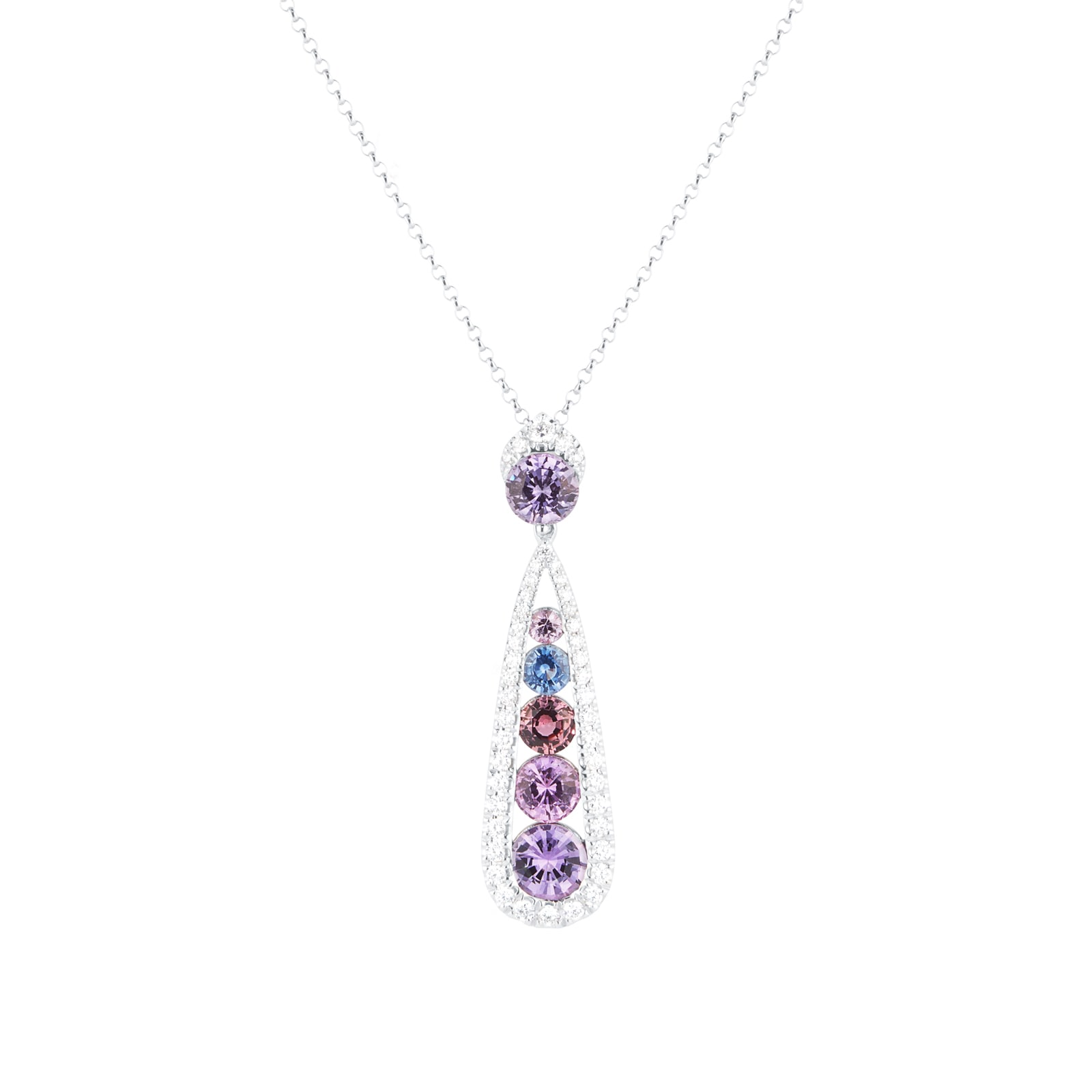 Mappin & Webb 18ct White Gold Mixed Sapphire & Diamond Pendant
