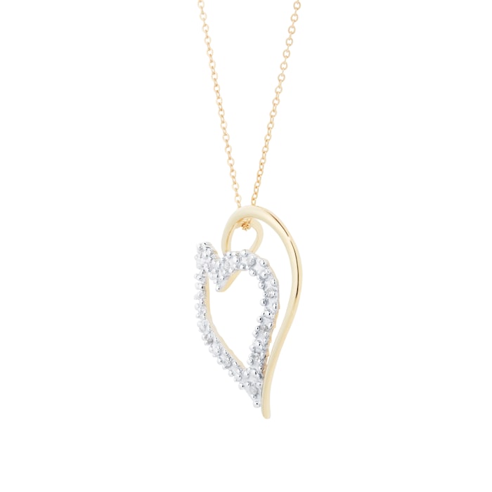 Goldsmiths 9ct Yellow Gold 0.05cttw Diamond Heart Pendant