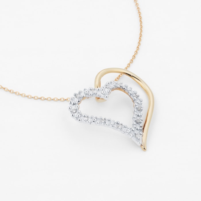 Goldsmiths 9ct Yellow Gold 0.05cttw Diamond Heart Pendant