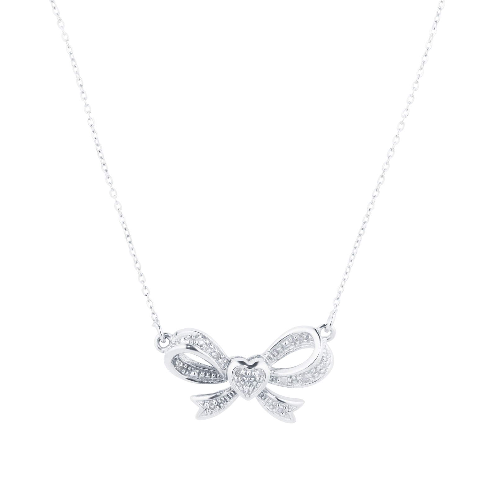 Goldsmiths 9ct White Gold 0.05cttw Diamond Bow Necklace