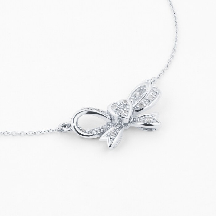 Goldsmiths 9ct White Gold 0.05cttw Diamond Bow Necklace