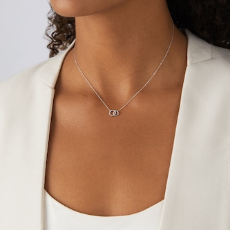 Goldsmiths 9ct White Gold 0.05cttw Diamond Circle Necklace Goldsmiths 9ct White Gold 0.05cttw Diamond Circle Necklace