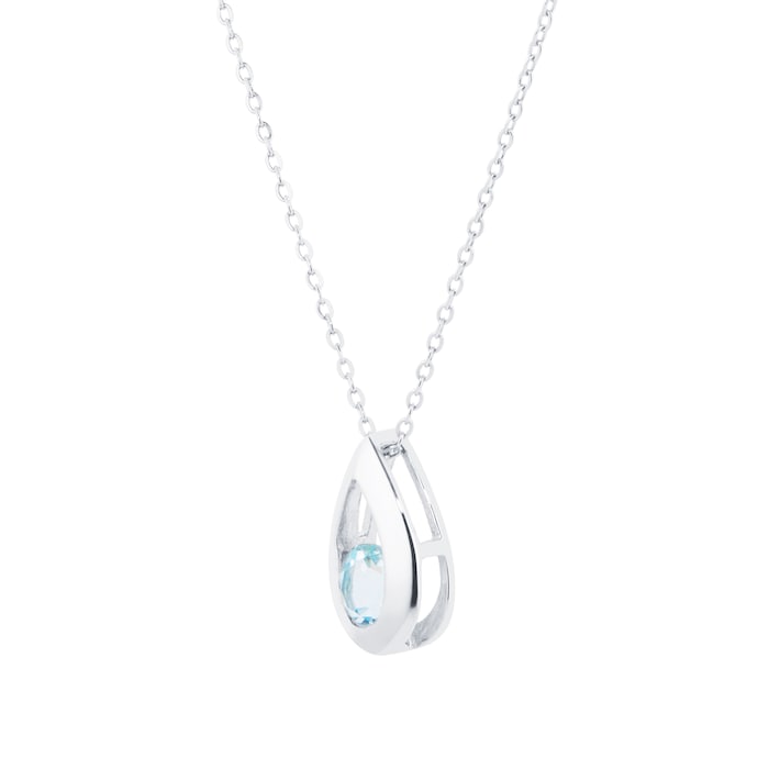 Goldsmiths 9ct White Gold Blue Topaz Teardrop Pendant