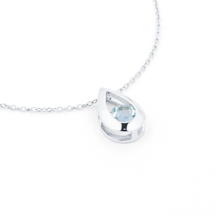 Goldsmiths 9ct White Gold Blue Topaz Teardrop Pendant