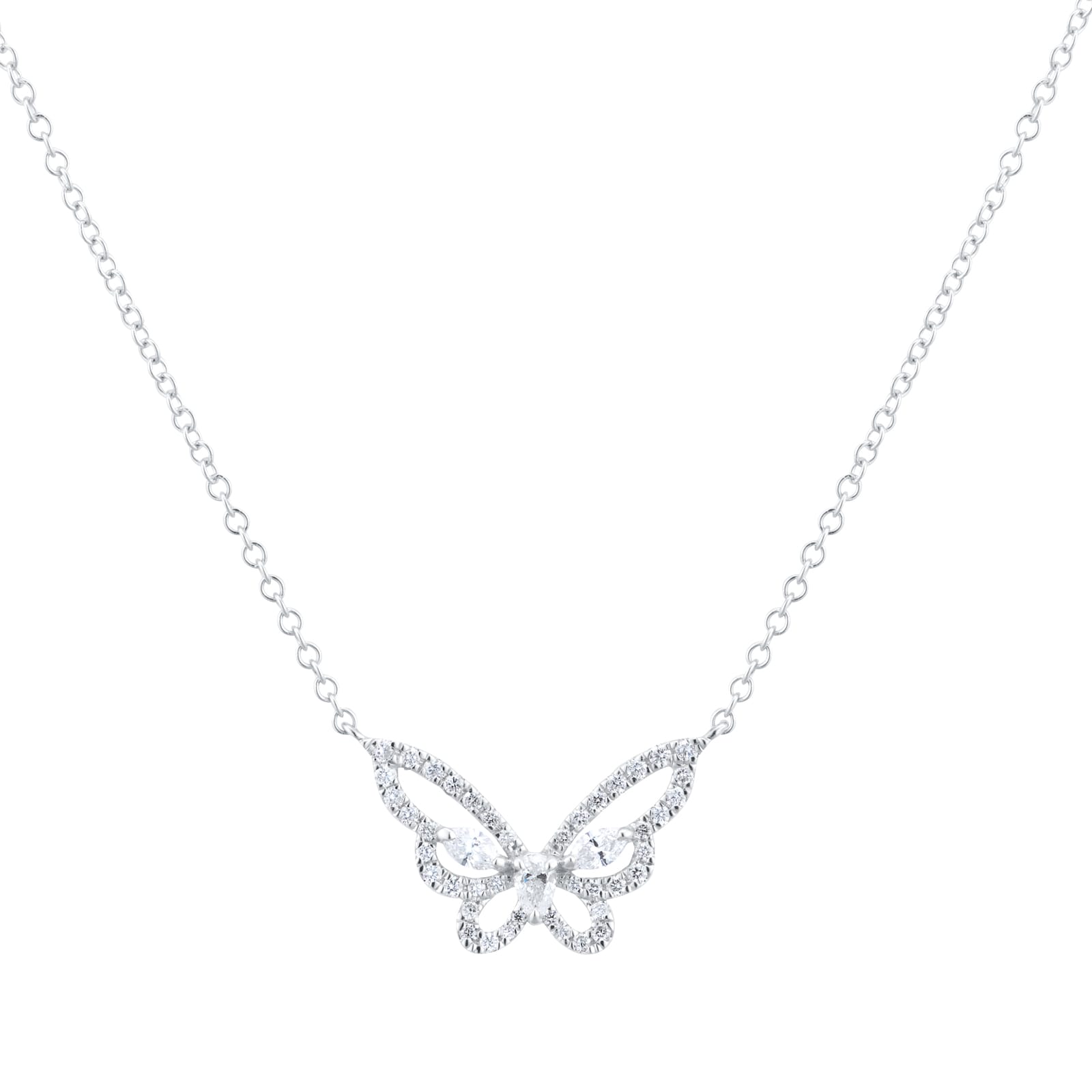 Limited Edition Riveret 18ct White Gold 0.40cttw Diamond Butterfly Necklace