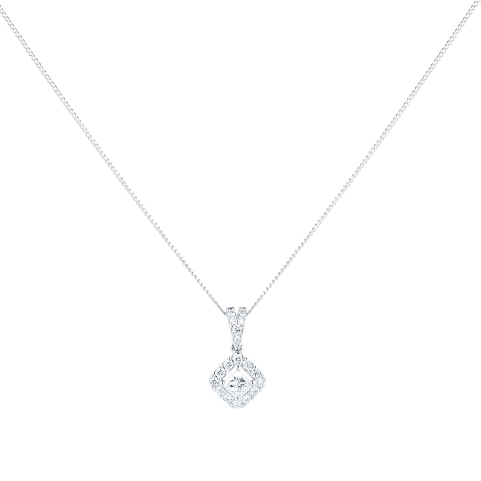 Goldsmiths 9ct White Gold 0.30ct Diamond Princess Cut Halo Pendant