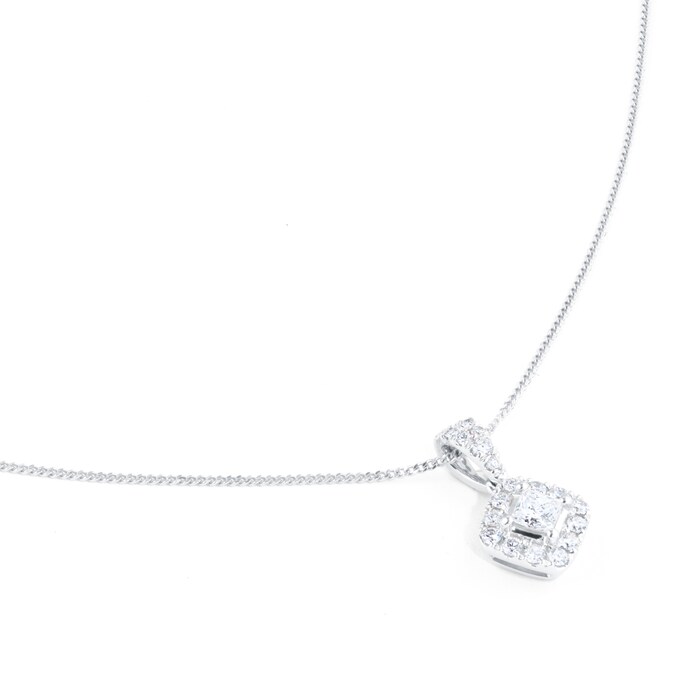 Goldsmiths 9ct White Gold 0.30ct Diamond Princess Cut Halo Pendant