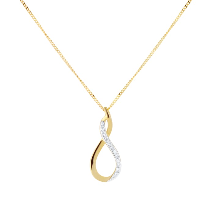 Goldsmiths 9ct Yellow Gold 0.03cttw Diamond Figure 8 Pendant