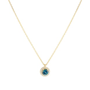 Goldsmiths 18ct Yellow Gold Teal Sapphire & 0.10ct Diamond Halo Pendant