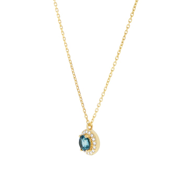 Goldsmiths 18ct Yellow Gold Teal Sapphire & 0.10ct Diamond Halo Pendant