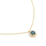 Goldsmiths 18ct Yellow Gold Teal Sapphire & 0.10ct Diamond Halo Pendant