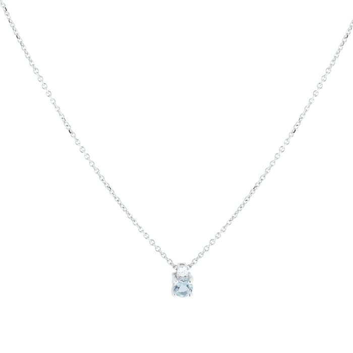 Goldsmiths 18ct White Gold Aquamarine & 0.04ct Diamond Solitaire Pendant