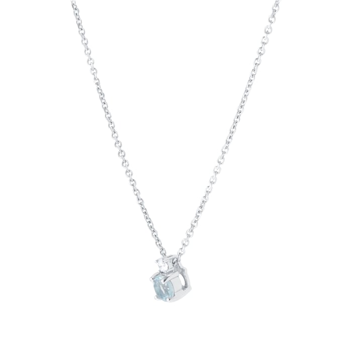 Goldsmiths 18ct White Gold Aquamarine & 0.04ct Diamond Solitaire Pendant