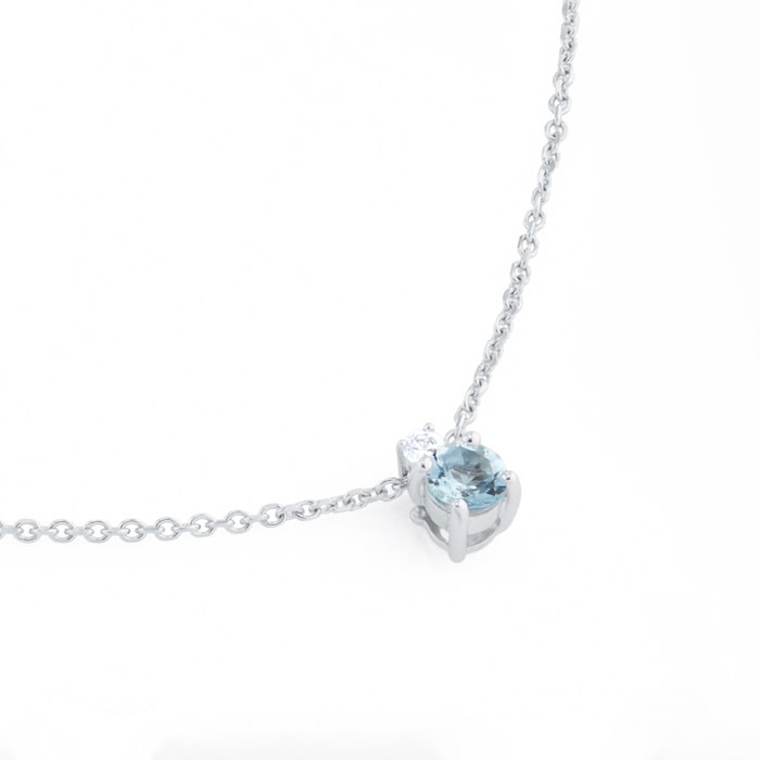 Goldsmiths 18ct White Gold Aquamarine & 0.04ct Diamond Solitaire Pendant