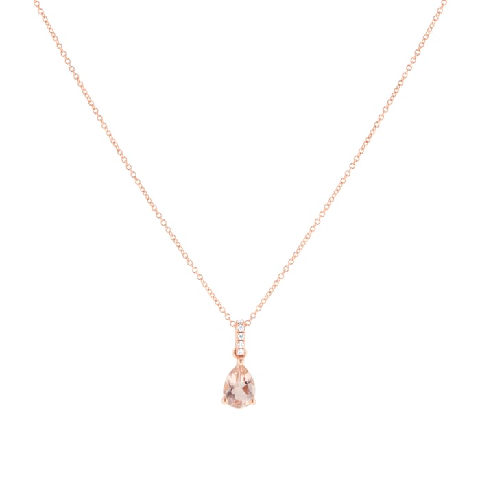 Goldsmiths 18ct Rose Gold Morganite & 0.03ct Diamond Pear Pendant