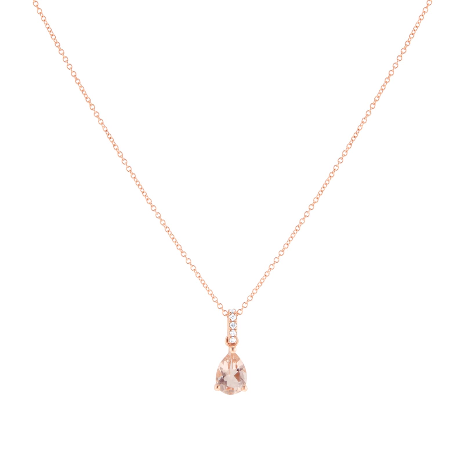 Goldsmiths 18ct Rose Gold Morganite & 0.03ct Diamond Pear Pendant Goldsmiths 18ct Rose Gold Morganite & 0.03ct Diamond Pear Pendant