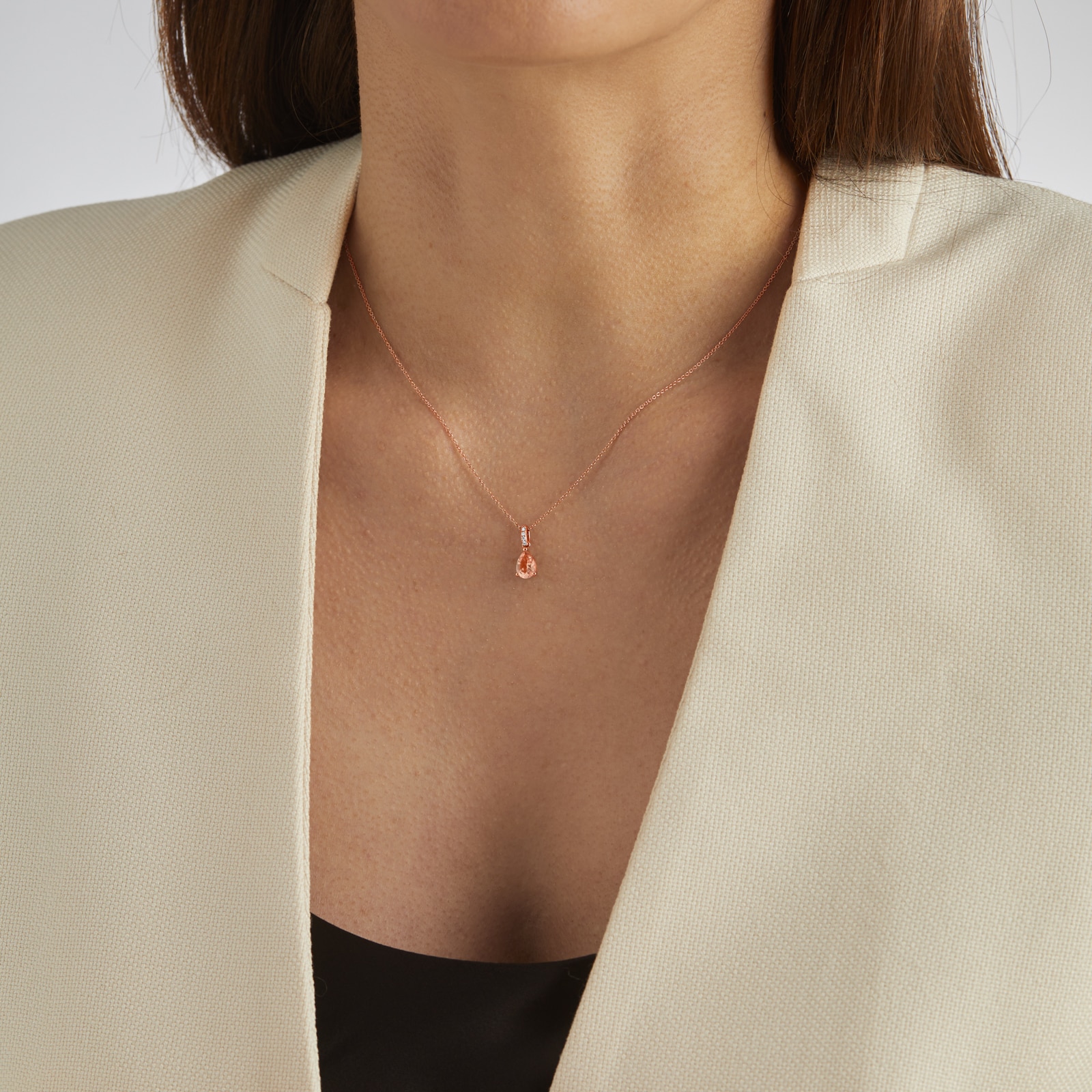 Goldsmiths 18ct Rose Gold Morganite & 0.03ct Diamond Pear Pendant Goldsmiths 18ct Rose Gold Morganite & 0.03ct Diamond Pear Pendant