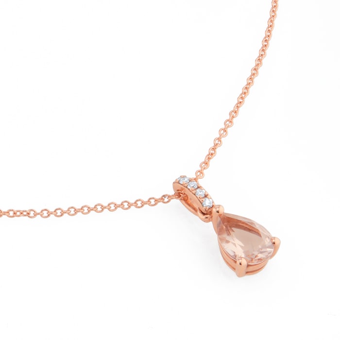 Goldsmiths 18ct Rose Gold Morganite & 0.03ct Diamond Pear Pendant