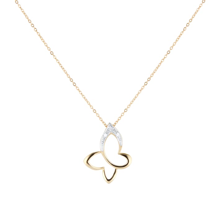 Goldsmiths 9ct Yellow Gold 0.01cttw Diamond Butterfly Pendant