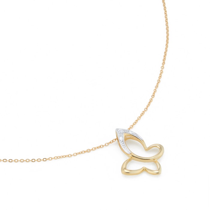 Goldsmiths 9ct Yellow Gold 0.01cttw Diamond Butterfly Pendant