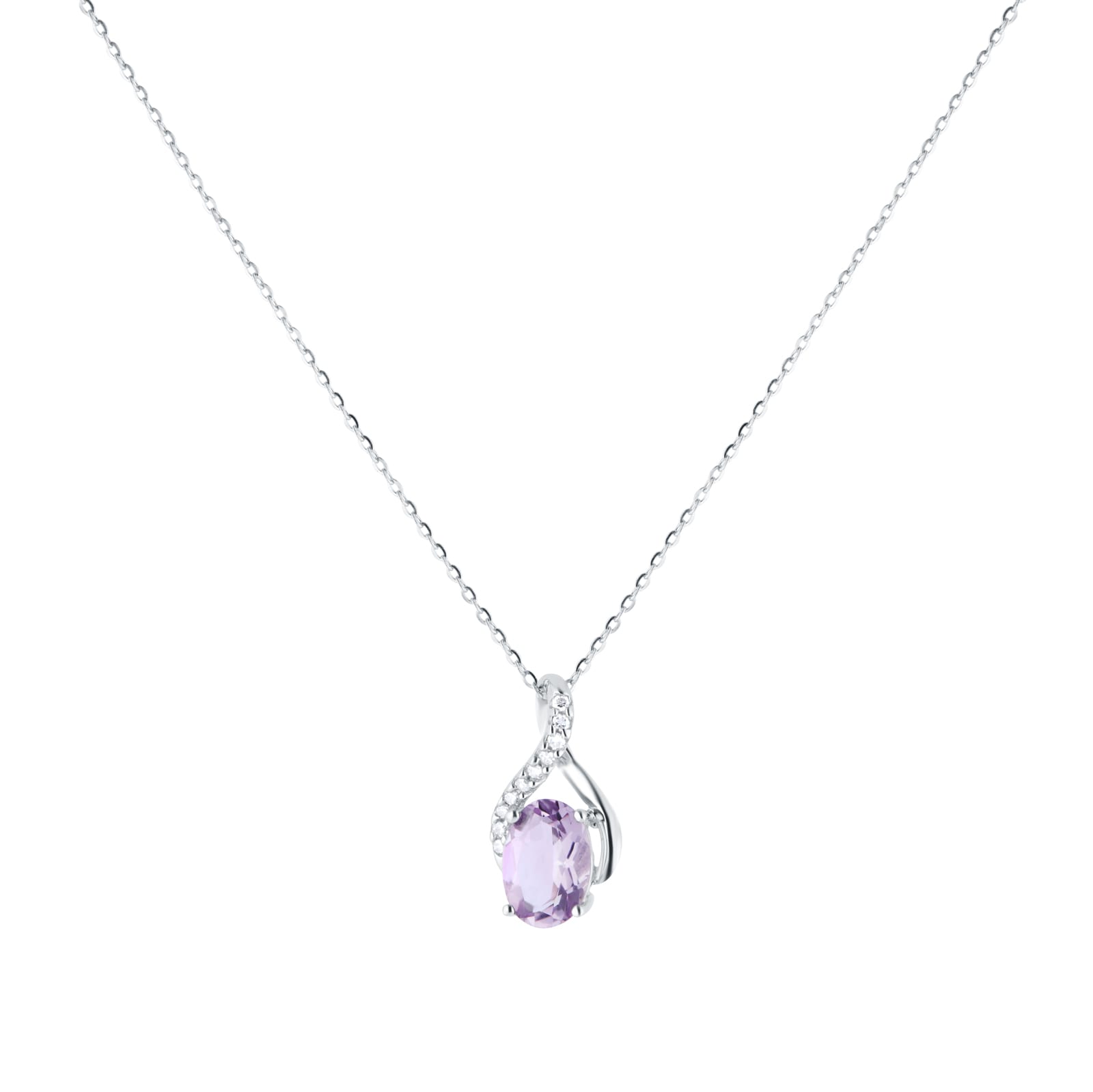 9ct White Gold 0.05cttw Diamond & Amethyst Pendant