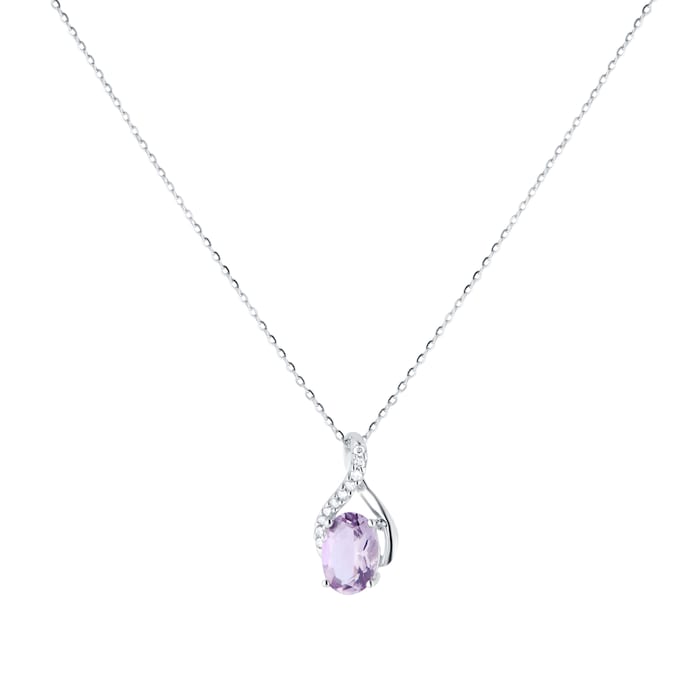 Goldsmiths 9ct White Gold 0.05cttw Diamond & Amethyst Pendant