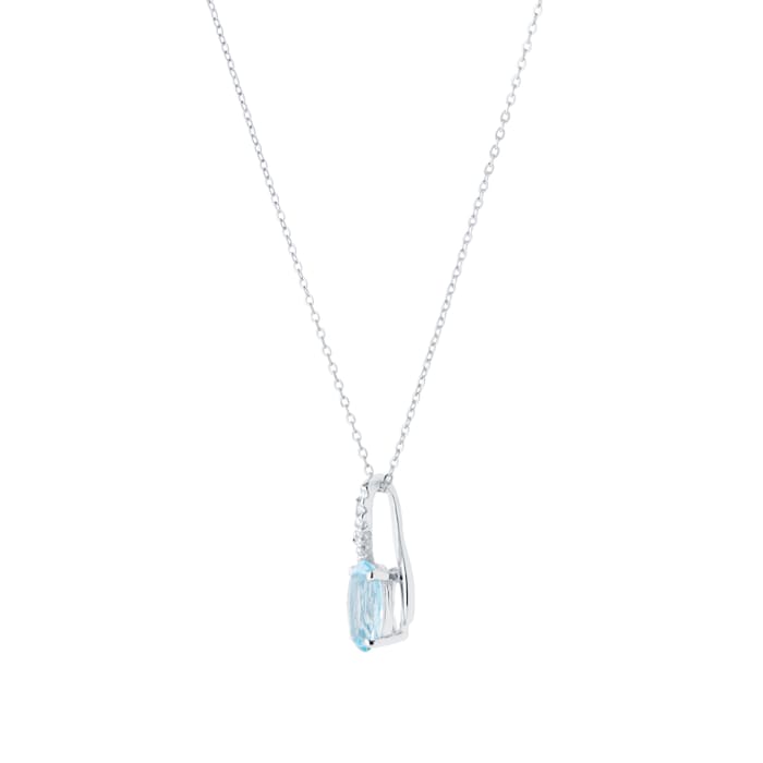 Goldsmiths 9ct White Gold 0.05cttw Diamond & Blue Topaz Pendant