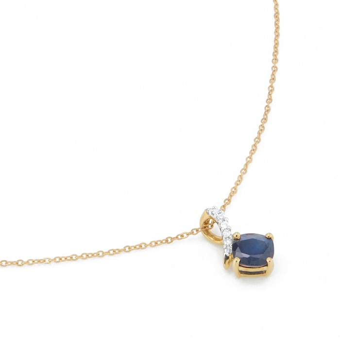 Goldsmiths 9ct Yellow Gold 0.02cttw Diamond & Sapphire Pendant