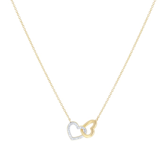 Goldsmiths 9ct Yellow & White Gold 0.06cttw Diamond 2 Heart Necklace