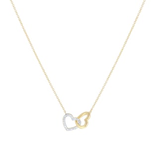 Goldsmiths 9ct Yellow & White Gold 0.06cttw Diamond 2 Heart Necklace