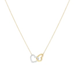 12143669 - 9ct Yellow & White Gold 0.06cttw Diamond 2 Heart Necklace