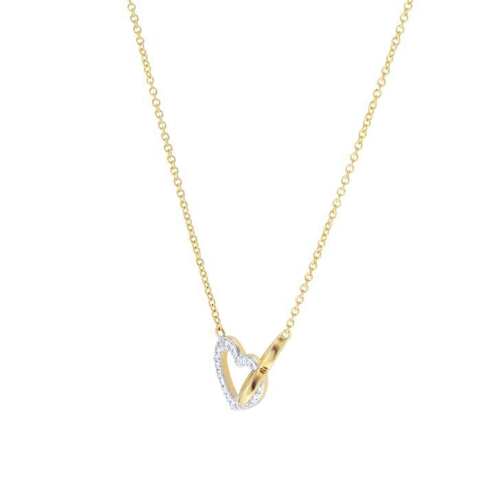 Goldsmiths 9ct Yellow & White Gold 0.06cttw Diamond 2 Heart Necklace