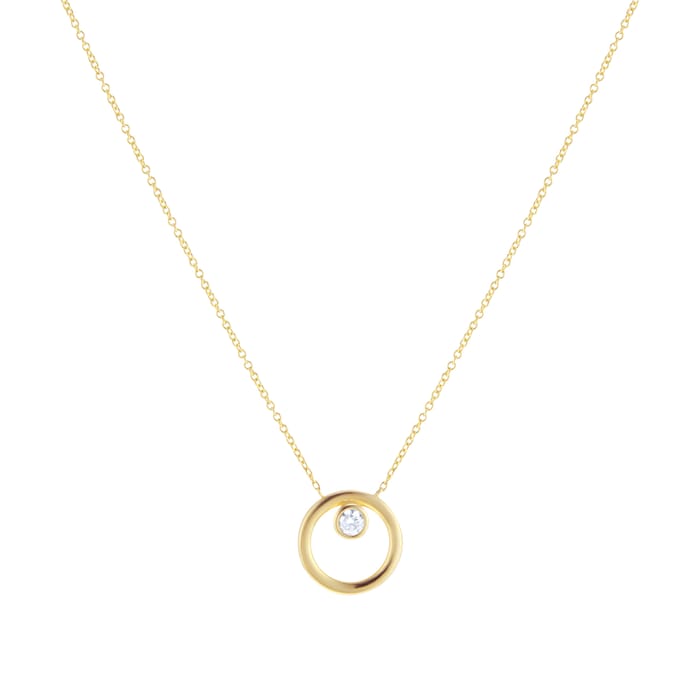 Goldsmiths 9ct Yellow Gold 0.09cttw Diamond Bezel Circle Necklace