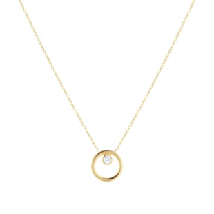 Goldsmiths 9ct Yellow Gold 0.09cttw Diamond Bezel Circle Necklace