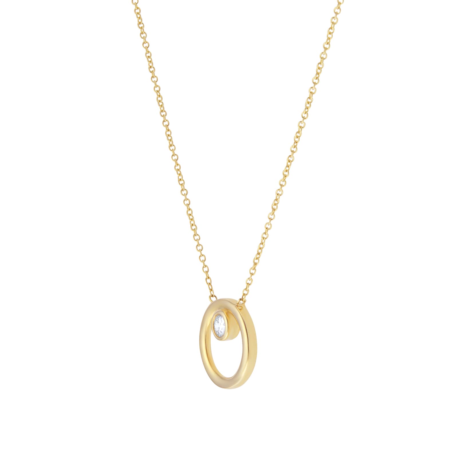 Goldsmiths 9ct Yellow Gold 0.09cttw Diamond Bezel Circle Necklace
