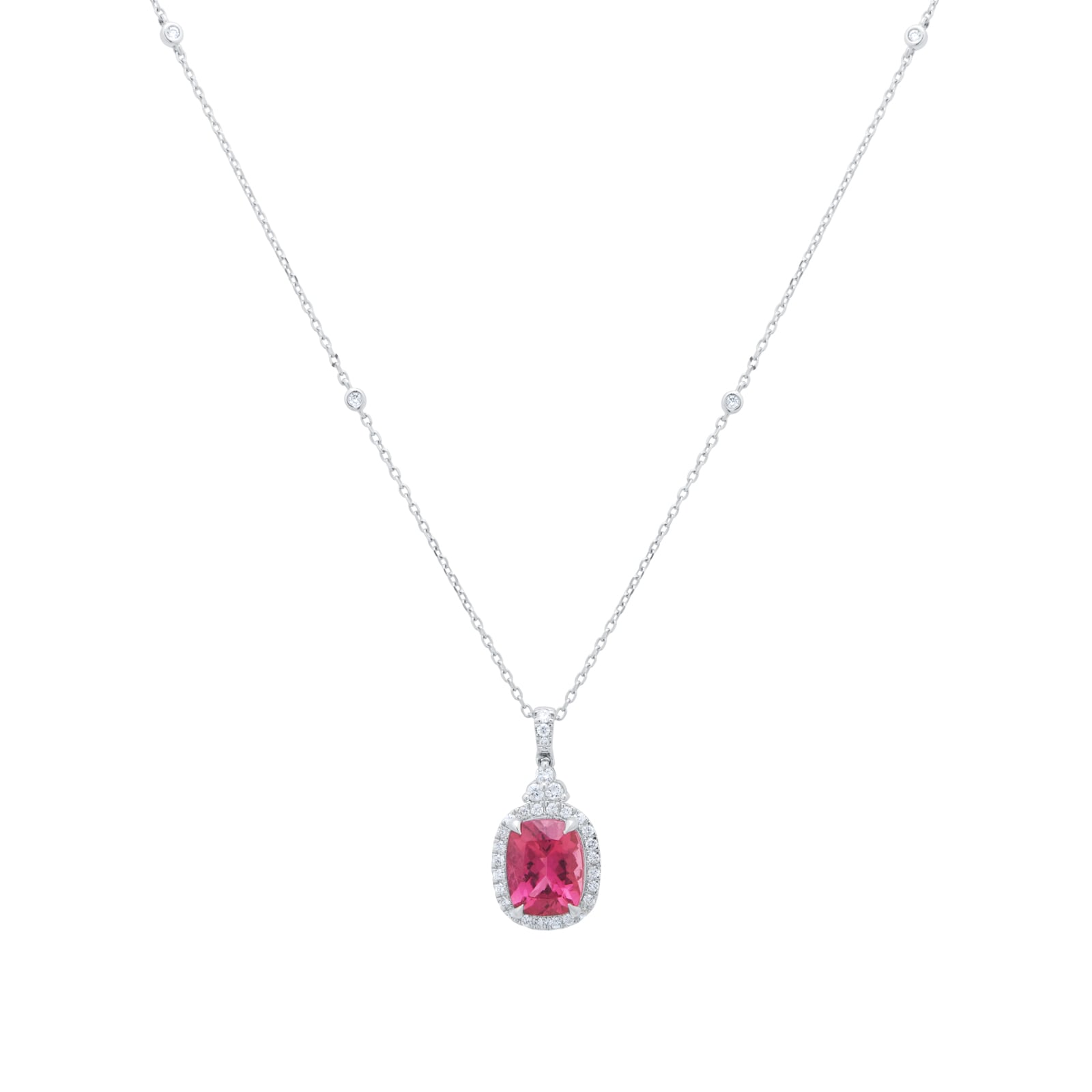 Goldsmiths 18ct White Gold Pink Tourmaline and 0.34cttw Diamond Pendant
