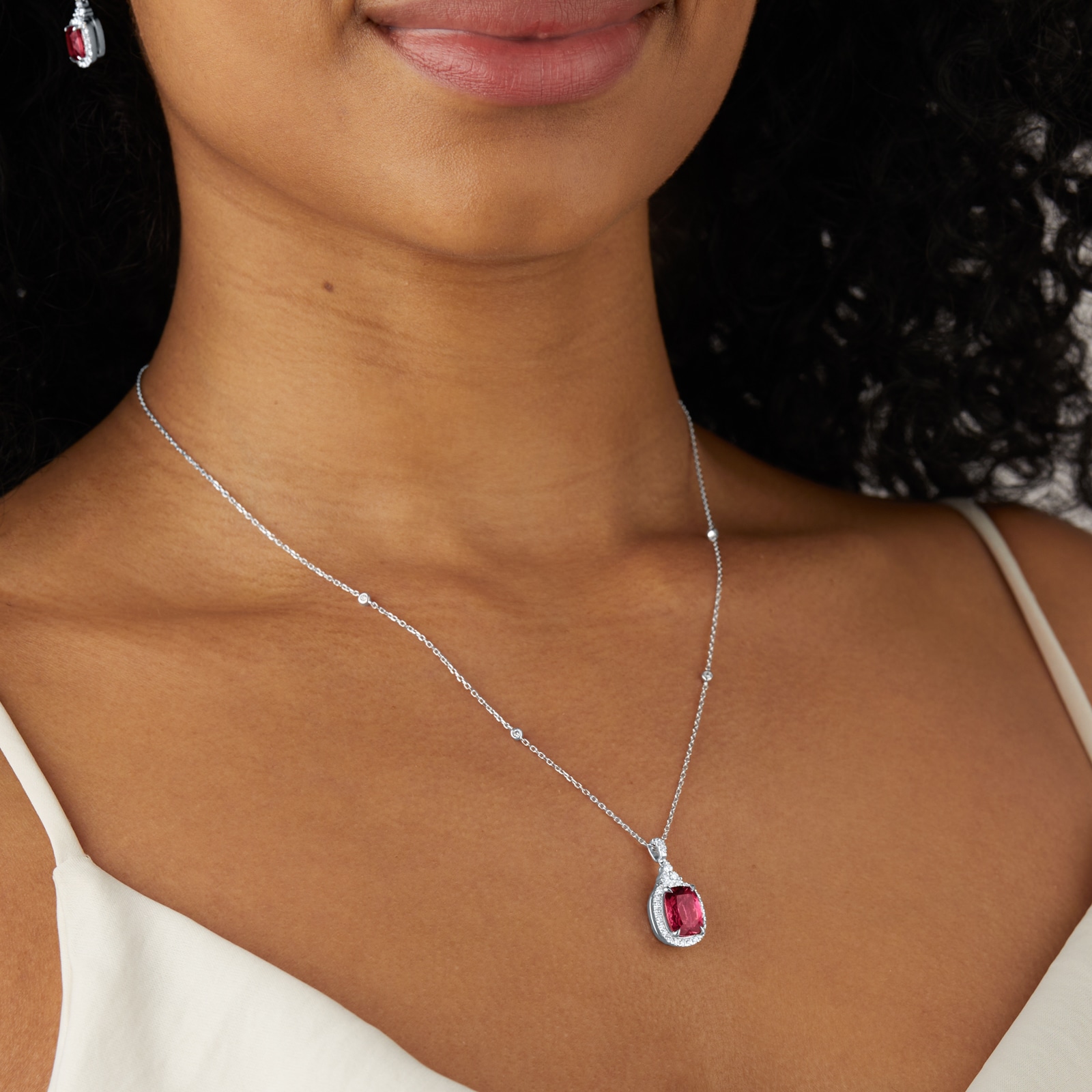 Goldsmiths 18ct White Gold Pink Tourmaline and 0.34cttw Diamond Pendant Goldsmiths 18ct White Gold Pink Tourmaline and 0.34cttw Diamond Pendant